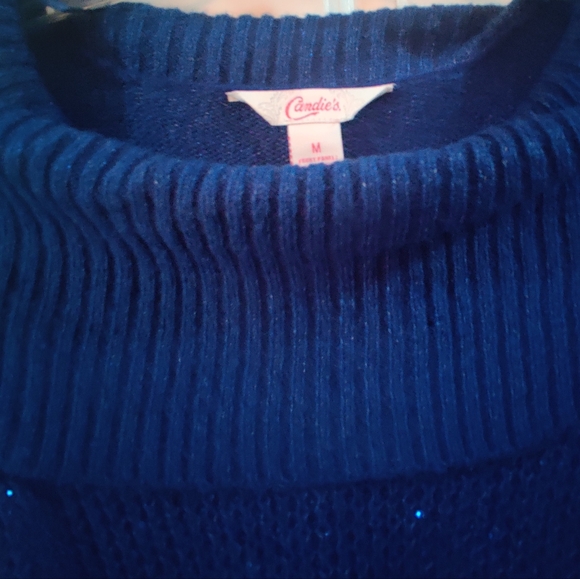 Candie's Sparkly Blue Cowl Neck Sweater M - Picture 3 of 10
